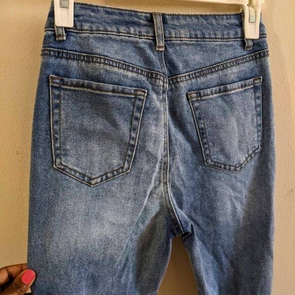 Tinseltown High Rise Distressed Mom Jeans Women’s Size 1 Medium Wash Y2K Grunge - Picture 6 of 10